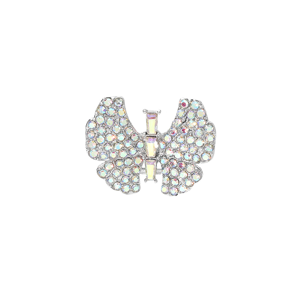 Rhinestone Pave Butterfly Accent Stretch Ring