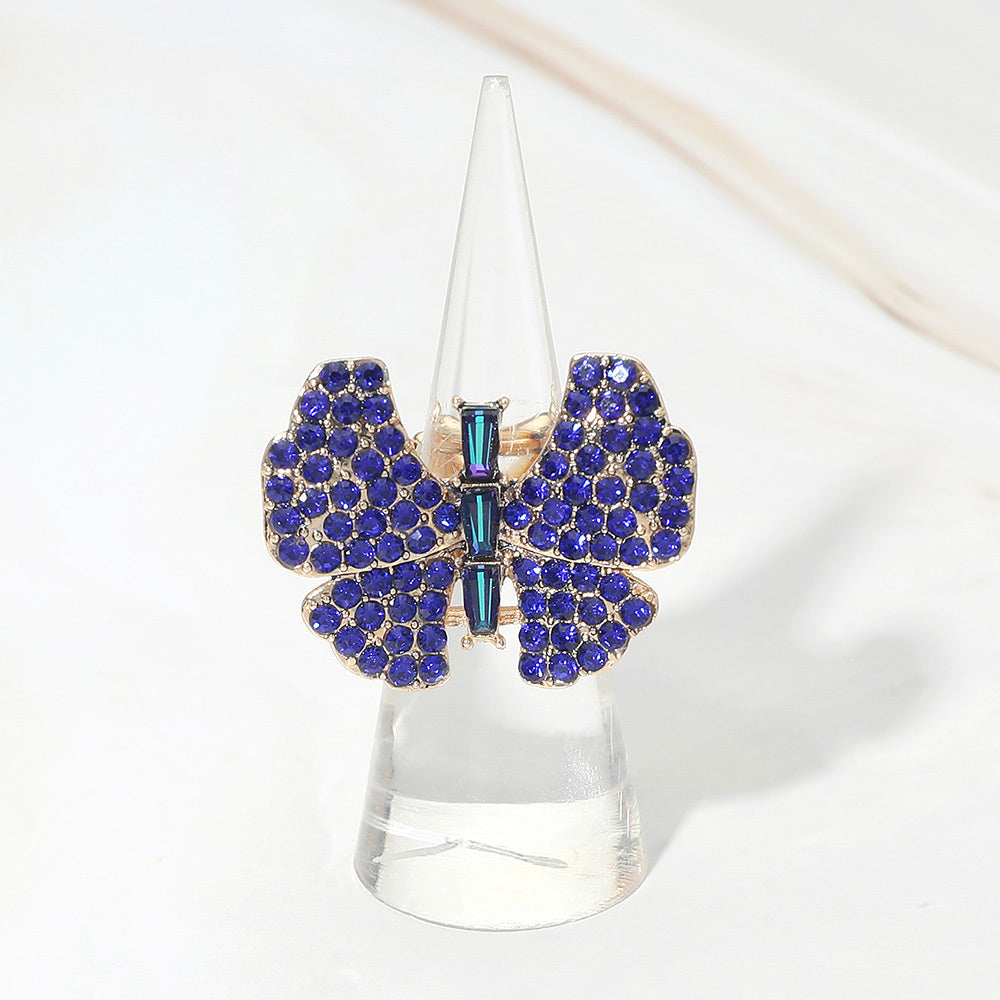 Rhinestone Pave Butterfly Accent Stretch Ring