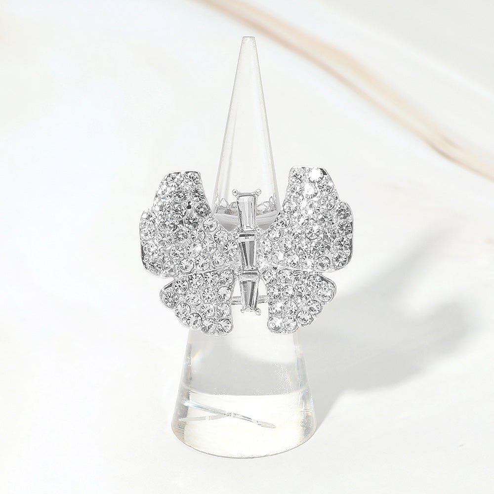 Rhinestone Pave Butterfly Accent Stretch Ring