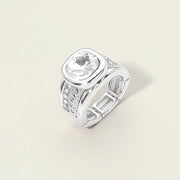 Iridescent Square Crystal Accent CZ Pave Statement Stretch Ring