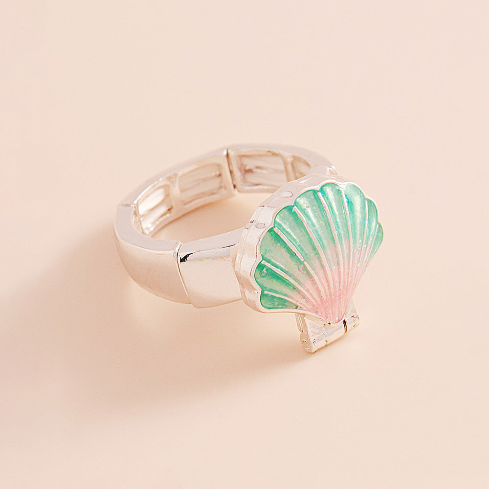 Enamel Seashell Locket Stretch Ring