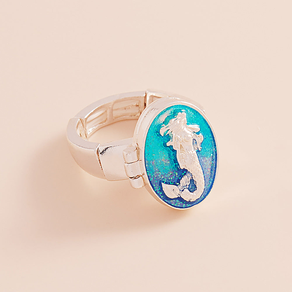 Enamel Mermaid Locket Stretch Ring