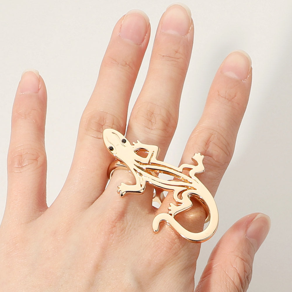 SECRET BOX_14K Gold Dipped Lizard Two Finger Ring