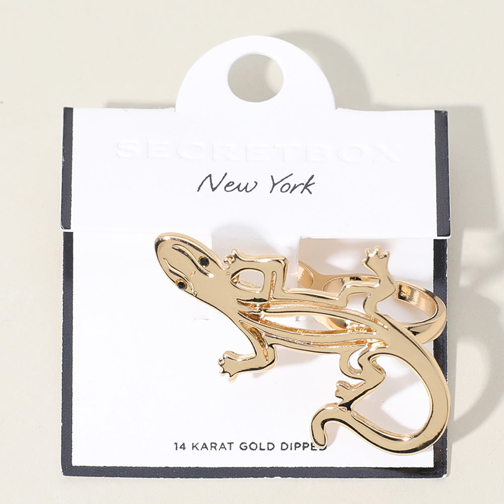SECRET BOX_14K Gold Dipped Lizard Two Finger Ring