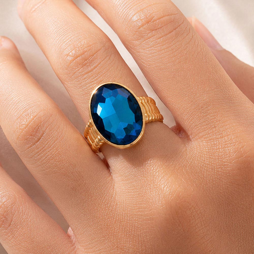 Oval Crystal Rhinestone Stretch Cocktail Ring
