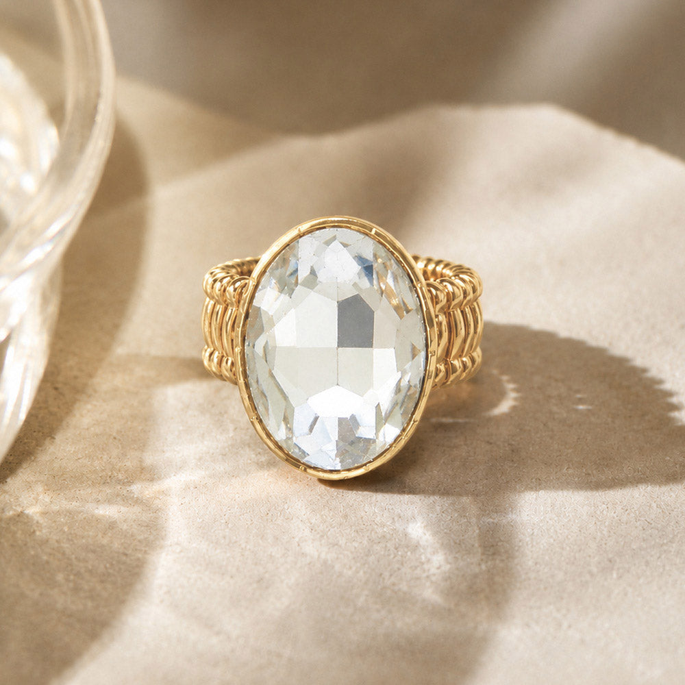 Oval Crystal Rhinestone Stretch Cocktail Ring