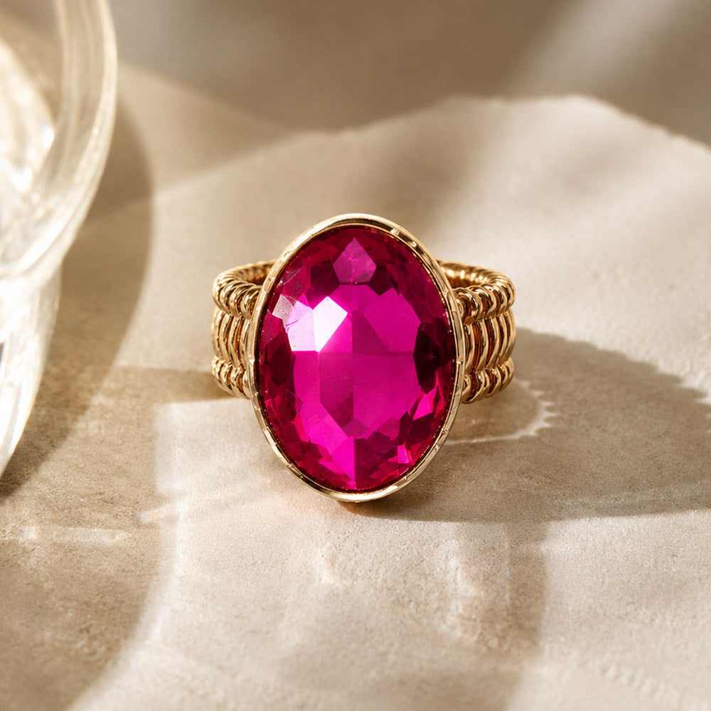 Oval Crystal Rhinestone Stretch Cocktail Ring