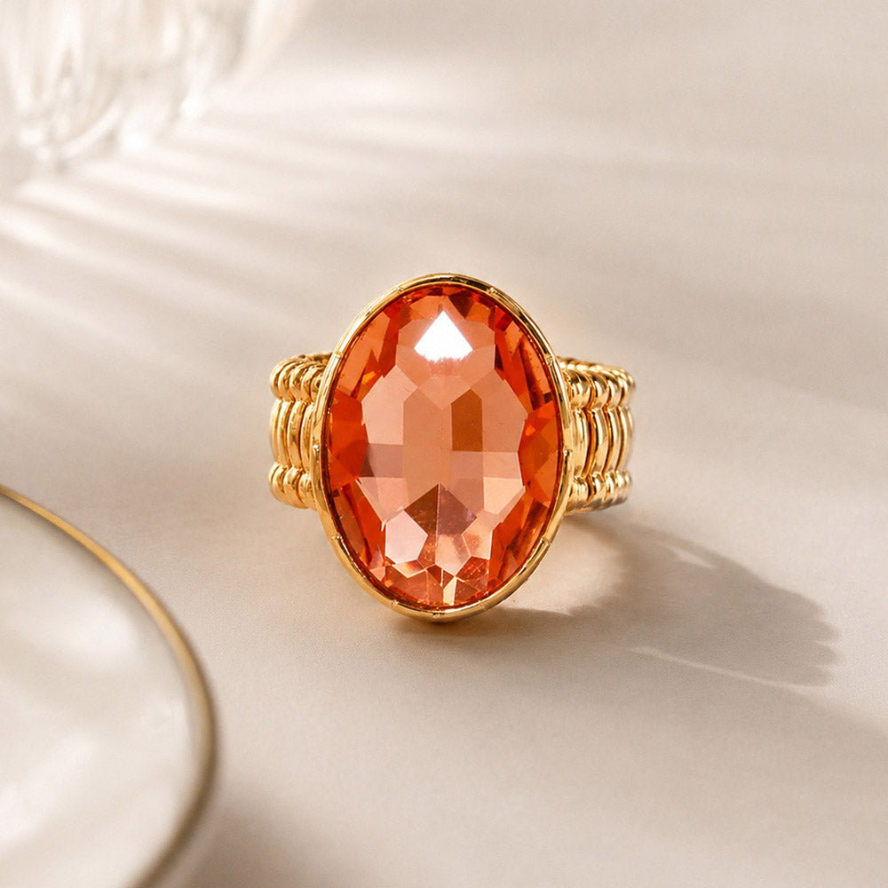 Oval Crystal Rhinestone Stretch Cocktail Ring
