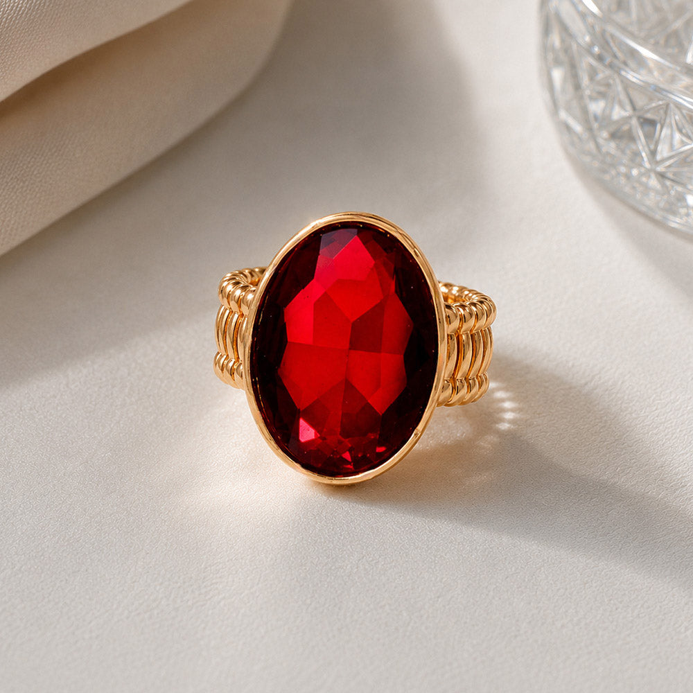 Oval Crystal Rhinestone Stretch Cocktail Ring