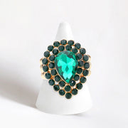 Crystal Teardrop Centered Bubble Cluster Stretch Ring