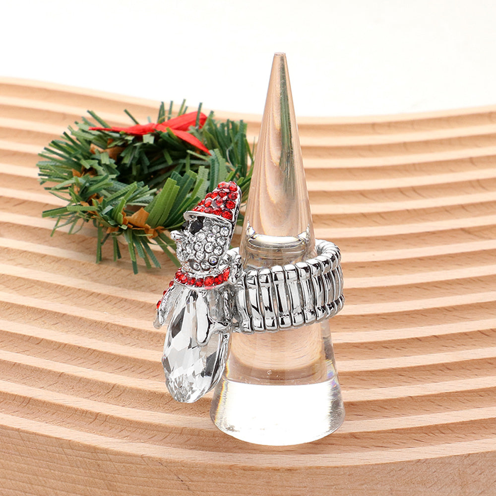 Snowman Teardrop Stone Accented Stretch Ring