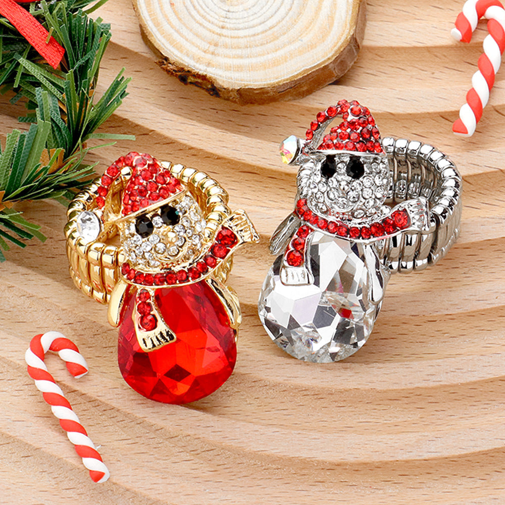 Snowman Teardrop Stone Accented Stretch Ring