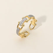 SECRET BOX_14K Gold Dipped Stone Paved Link Industrial Chain Design Adjustable Ring