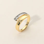 SECRET BOX_14K Gold Dipped Baguette Stone Accent Curved Adjustable Ring
