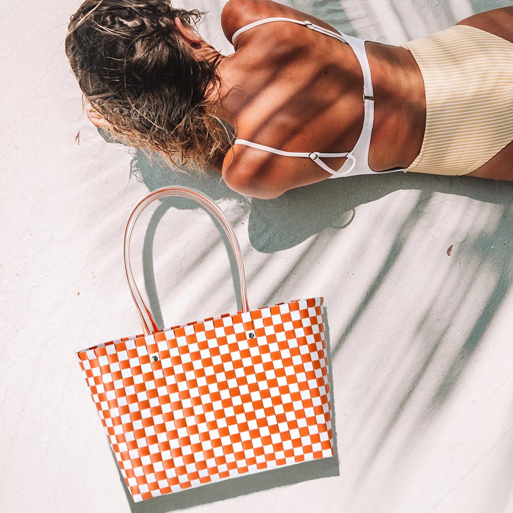 Jelly Tube Top Handle Basket Weave Tote Bag / Shoulder Bag