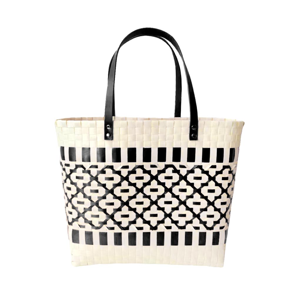 Quatrefoil Patterned Basket Weave Tote Bag / Shoulder Bag