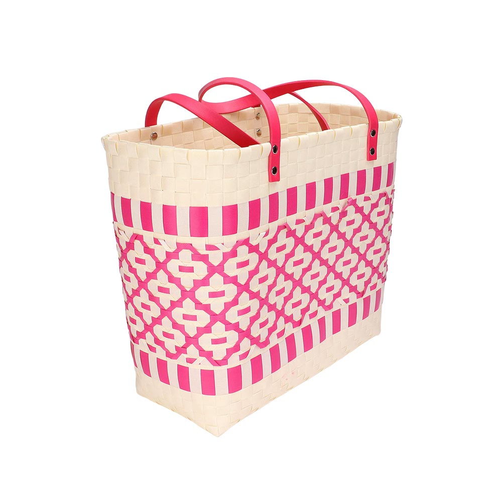Quatrefoil Patterned Basket Weave Tote Bag / Shoulder Bag