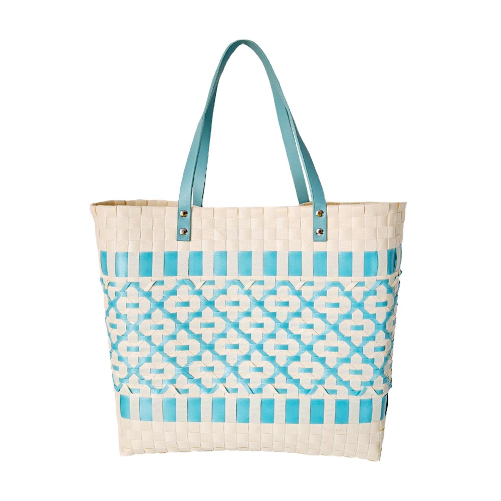 Quatrefoil Patterned Basket Weave Tote Bag / Shoulder Bag