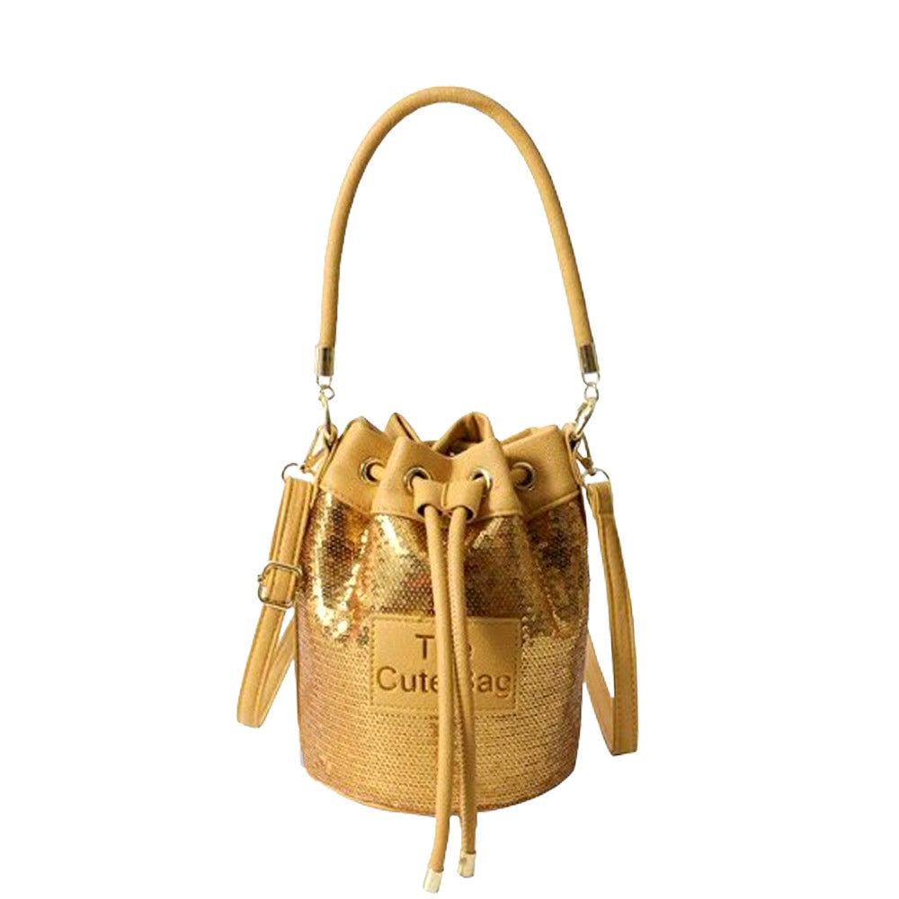 Faux Leather THE CUTE BAG Message Sequin Crossbody Bucket Bag