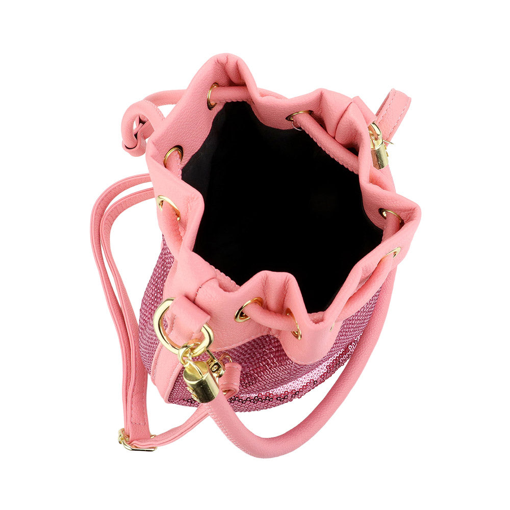 Faux Leather THE CUTE BAG Message Sequin Crossbody Bucket Bag