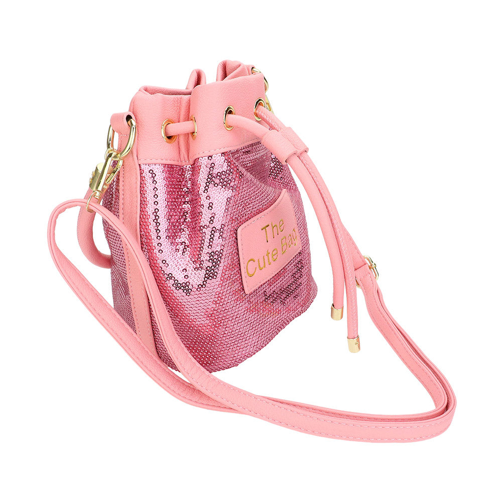 Faux Leather THE CUTE BAG Message Sequin Crossbody Bucket Bag