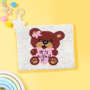 It's a Girl! Message Bear Seed Beaded Mini Pouch Bag