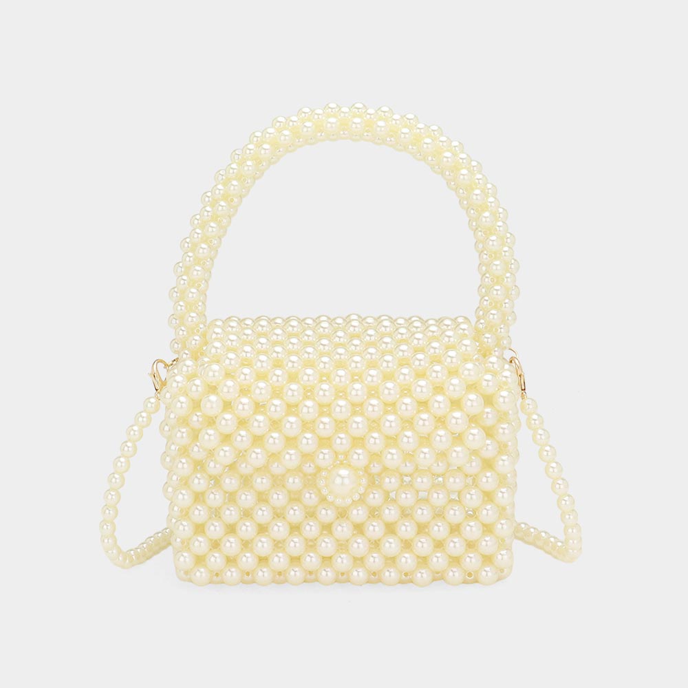 Pearl Beaded Mini Top Handle Handbag / Crossbody Bag
