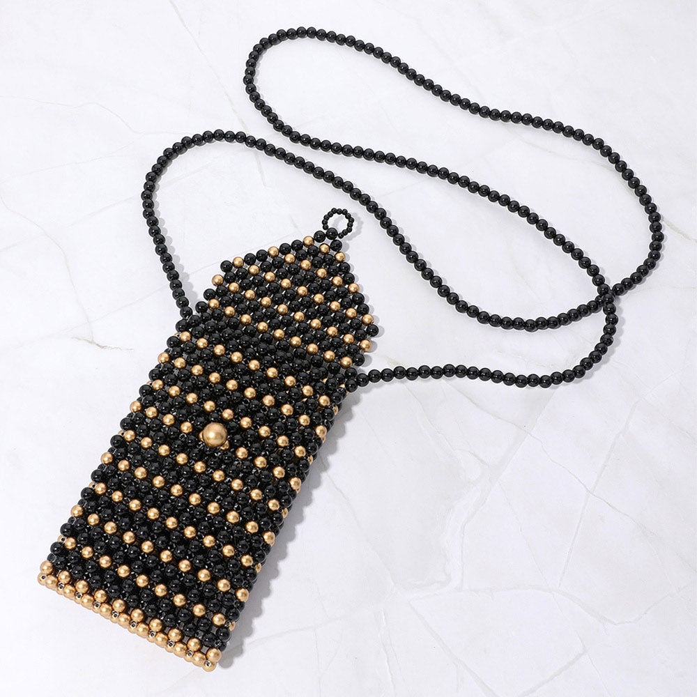 Pearl Beaded Phone Holder Crossbody Bag