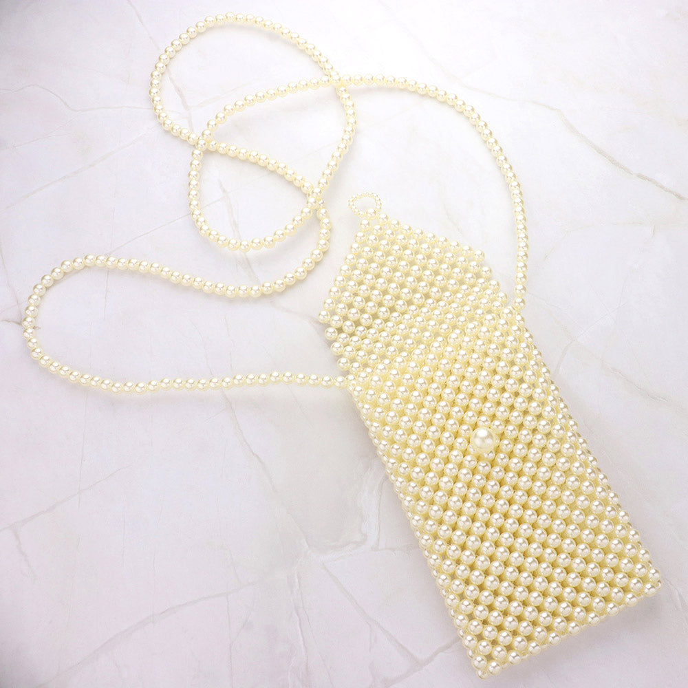 Pearl Beaded Phone Holder Crossbody Bag