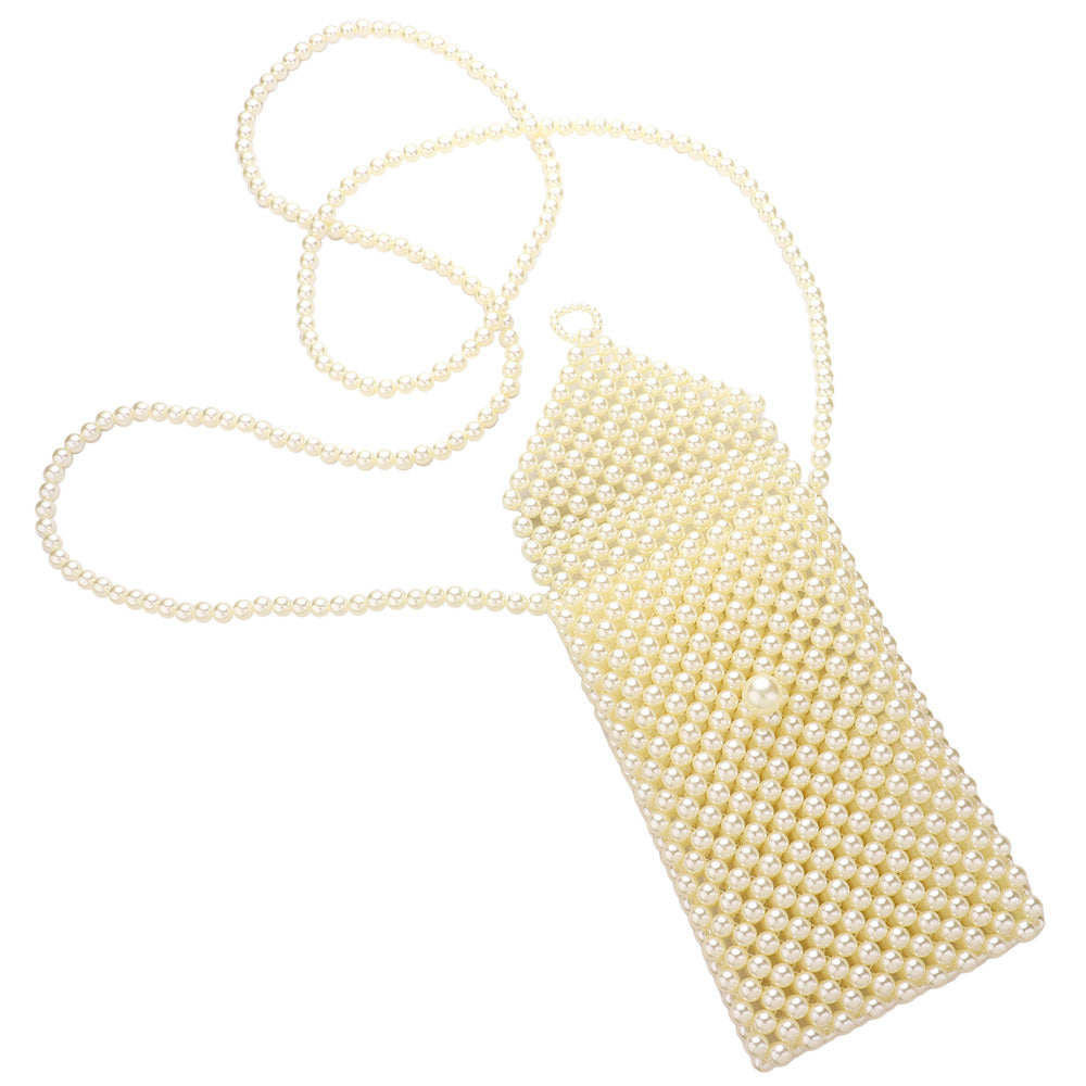 Pearl Beaded Phone Holder Crossbody Bag