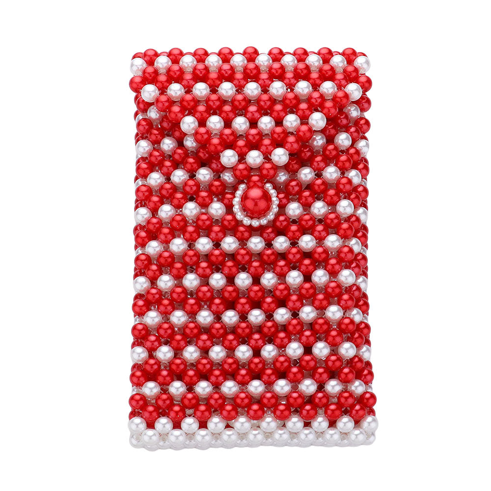 Pearl Beaded Phone Holder Crossbody Bag