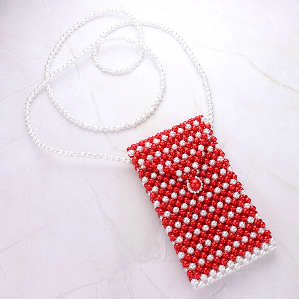 Pearl Beaded Phone Holder Crossbody Bag