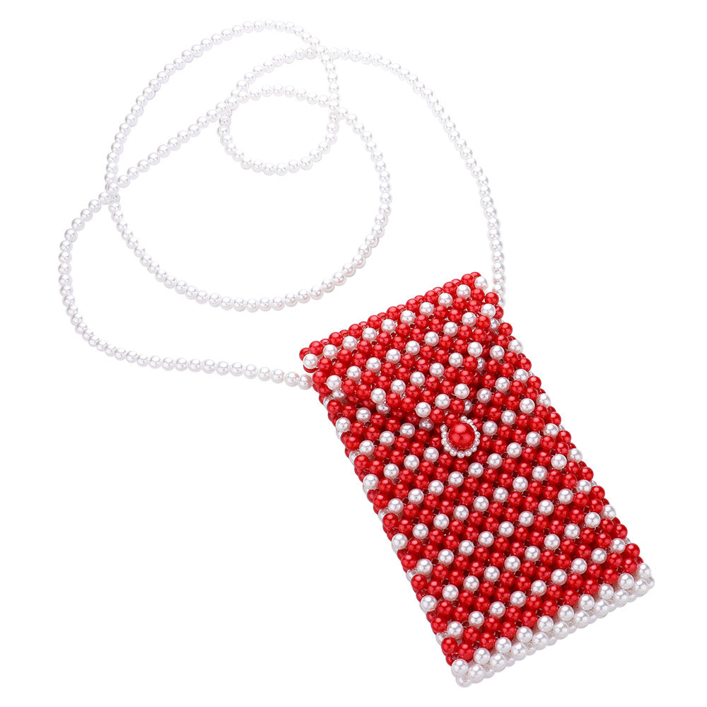 Pearl Beaded Phone Holder Crossbody Bag