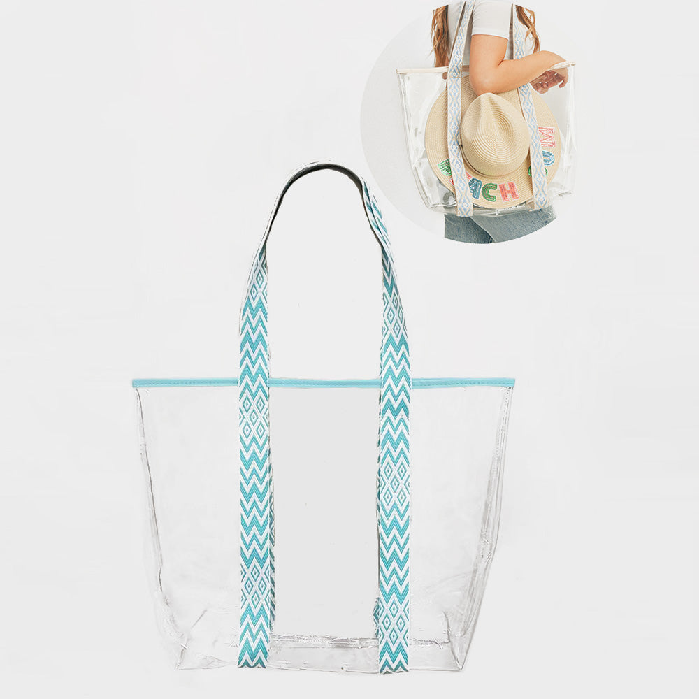 Hat Carrying Transparent Aztec Zigzag Chevron Pattern Strap Tote Bag