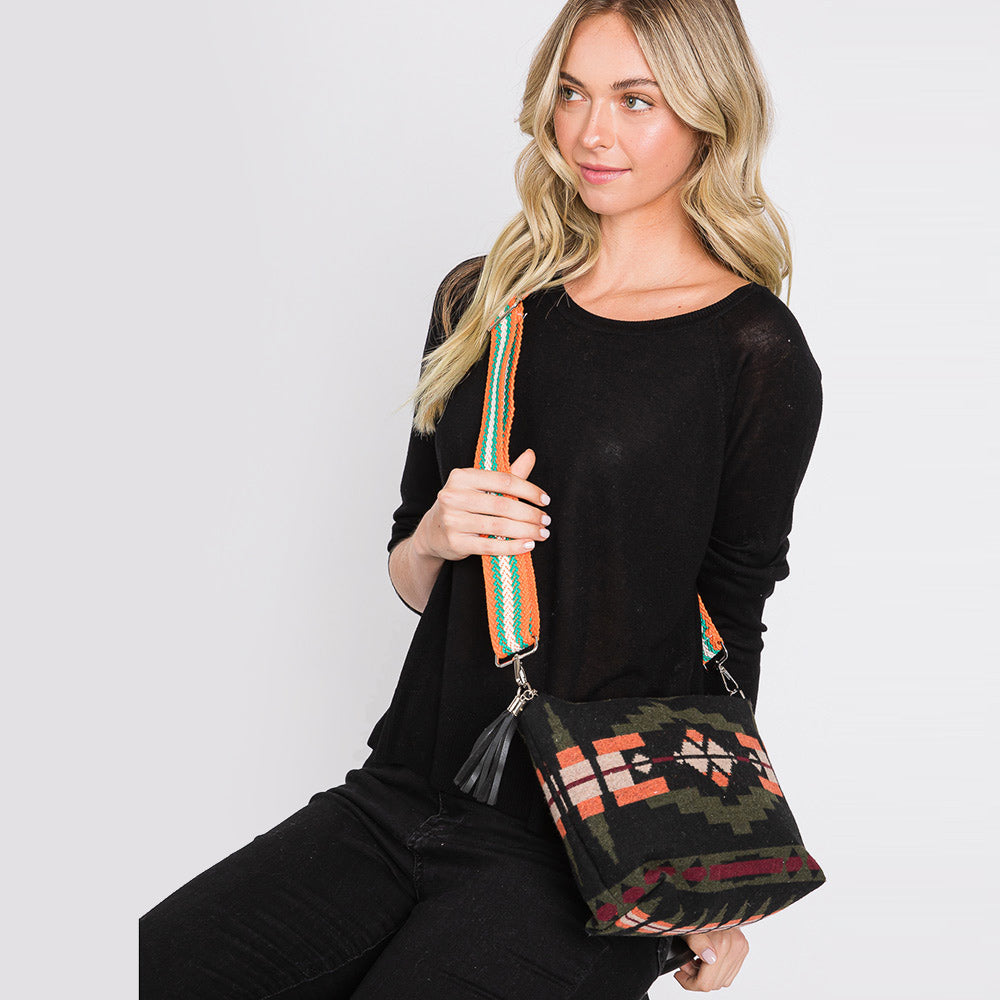 Aztec Patterned Tassel Crossbody Bag
