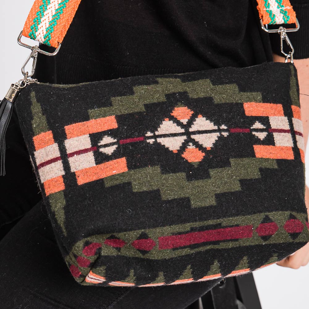 Aztec Patterned Tassel Crossbody Bag