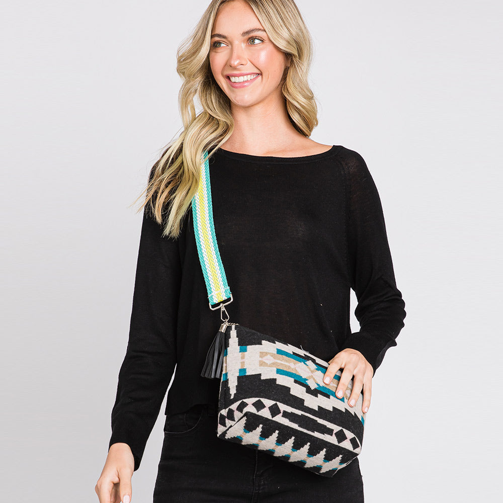 Aztec Patterned Tassel Crossbody Bag