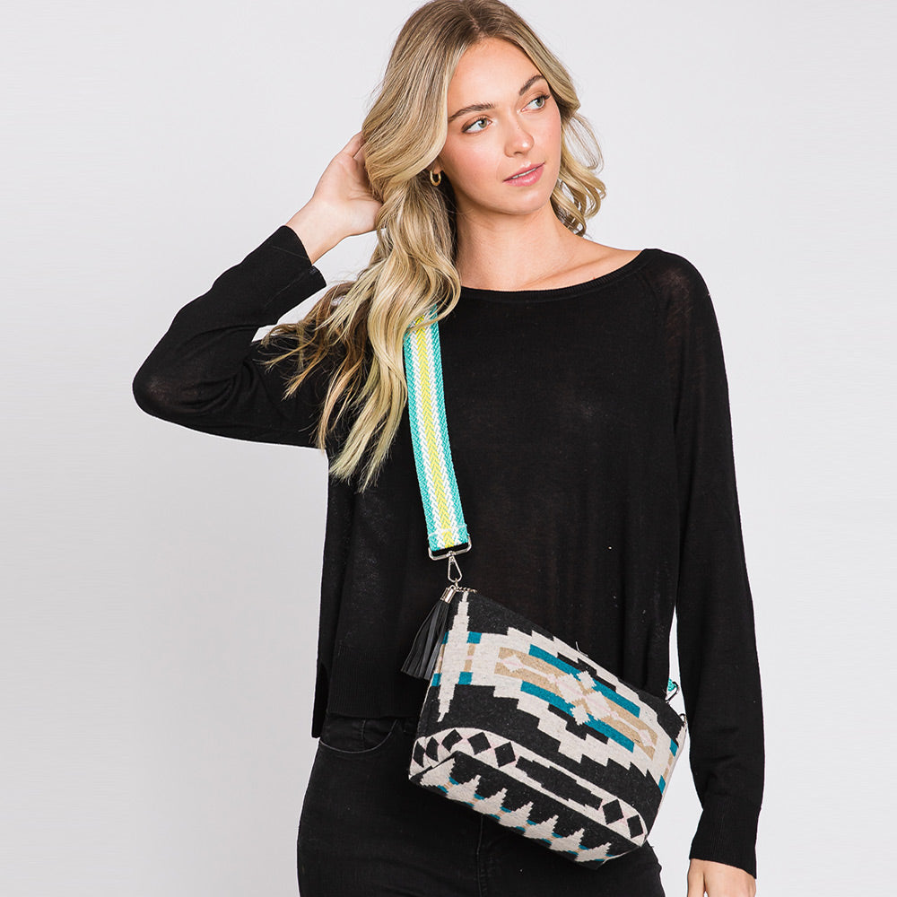 Aztec Patterned Tassel Crossbody Bag