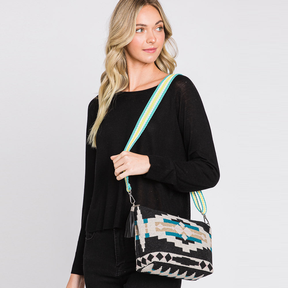 Aztec Patterned Tassel Crossbody Bag