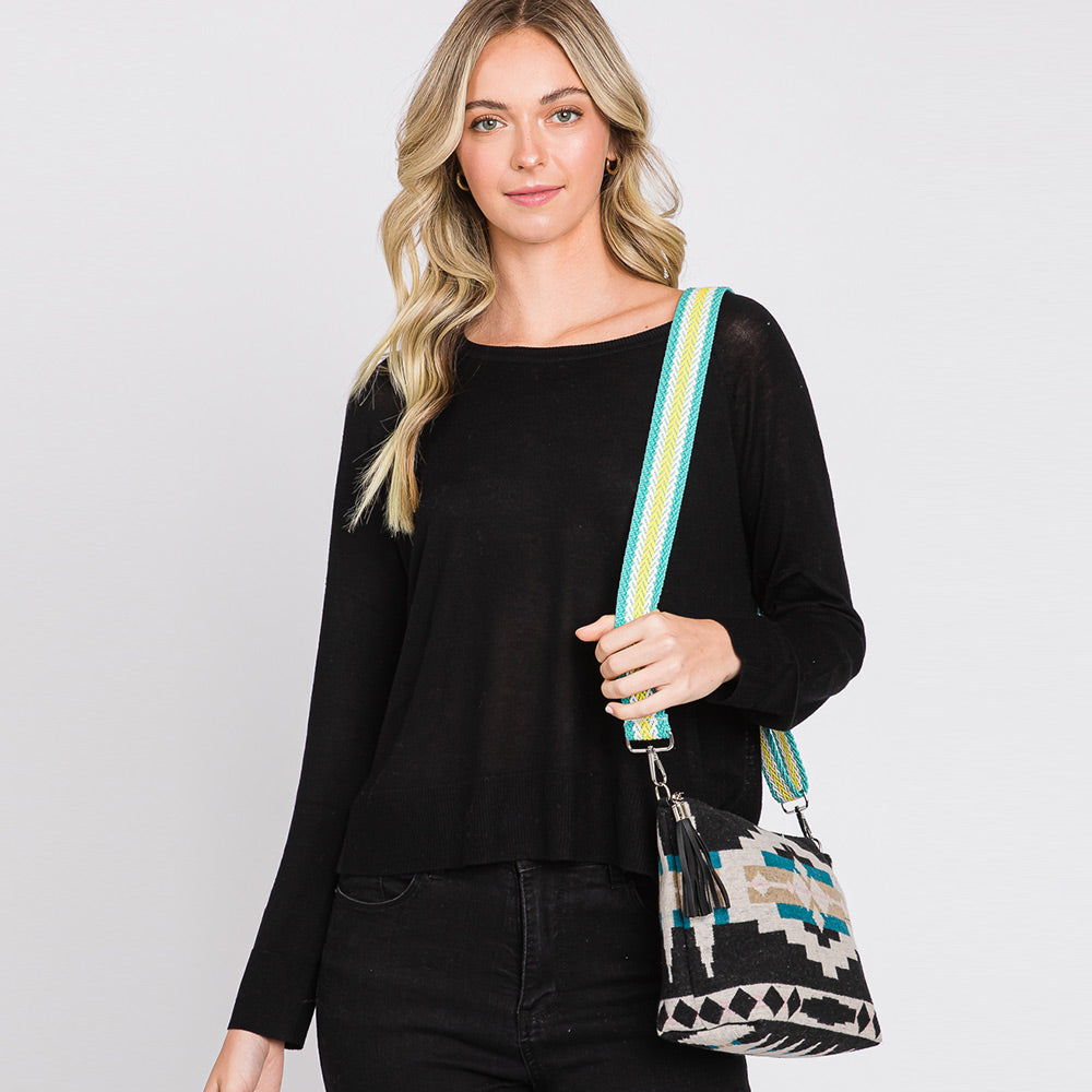 Aztec Patterned Tassel Crossbody Bag