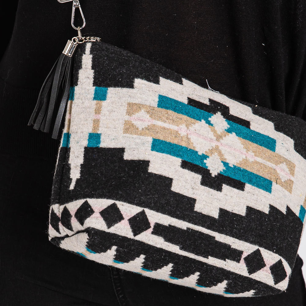 Aztec Patterned Tassel Crossbody Bag