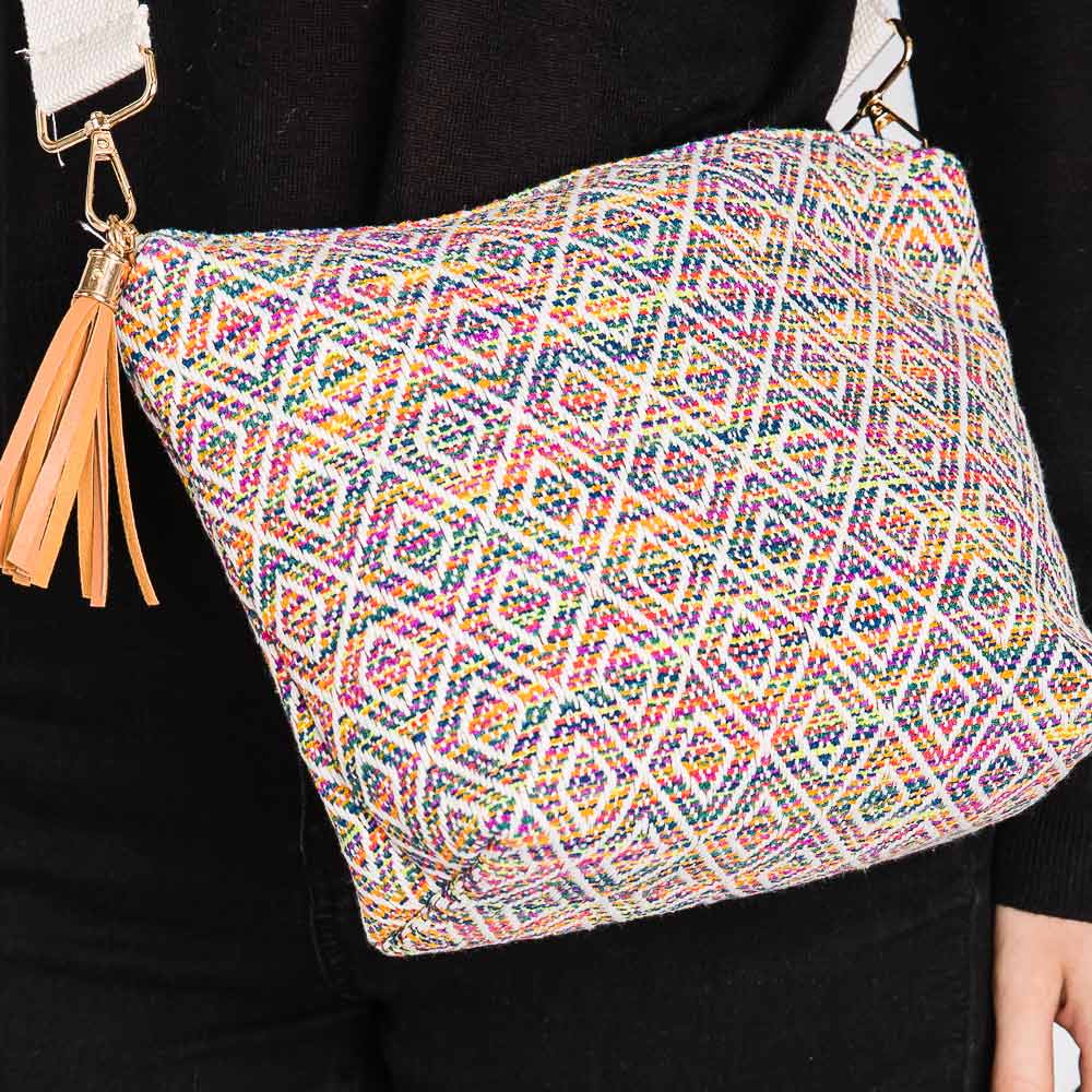 Aztec Patterned Tassel Crossbody Bag