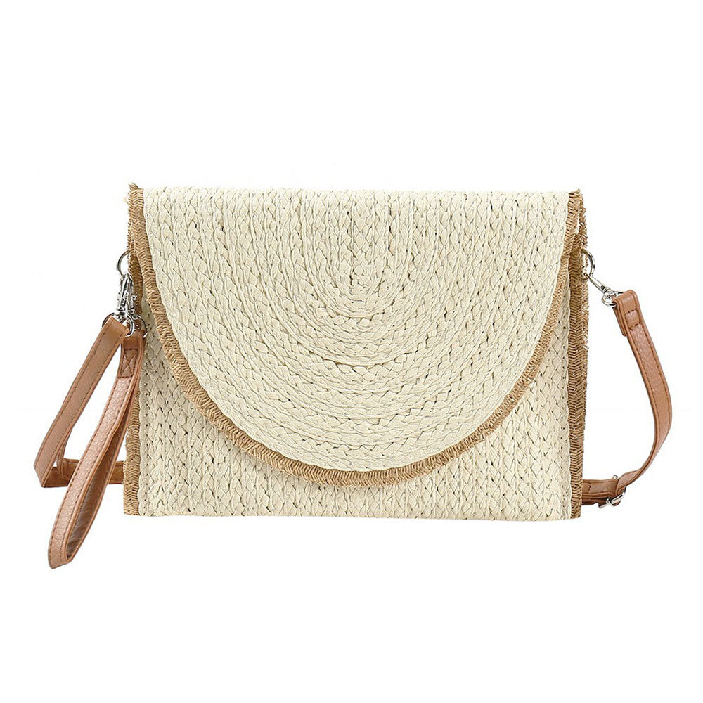 Frayed Trip Two Tone Straw Clutch / Crossbody Bag