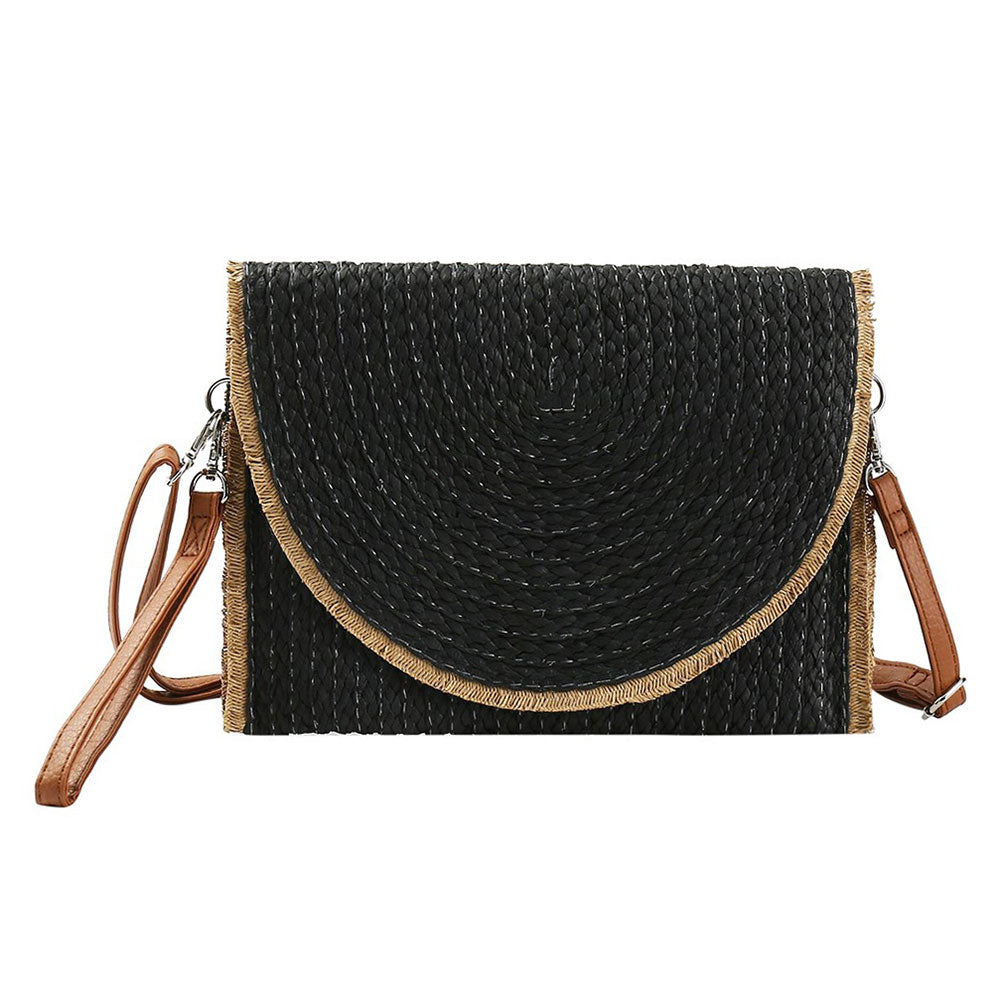 Frayed Trip Two Tone Straw Clutch / Crossbody Bag