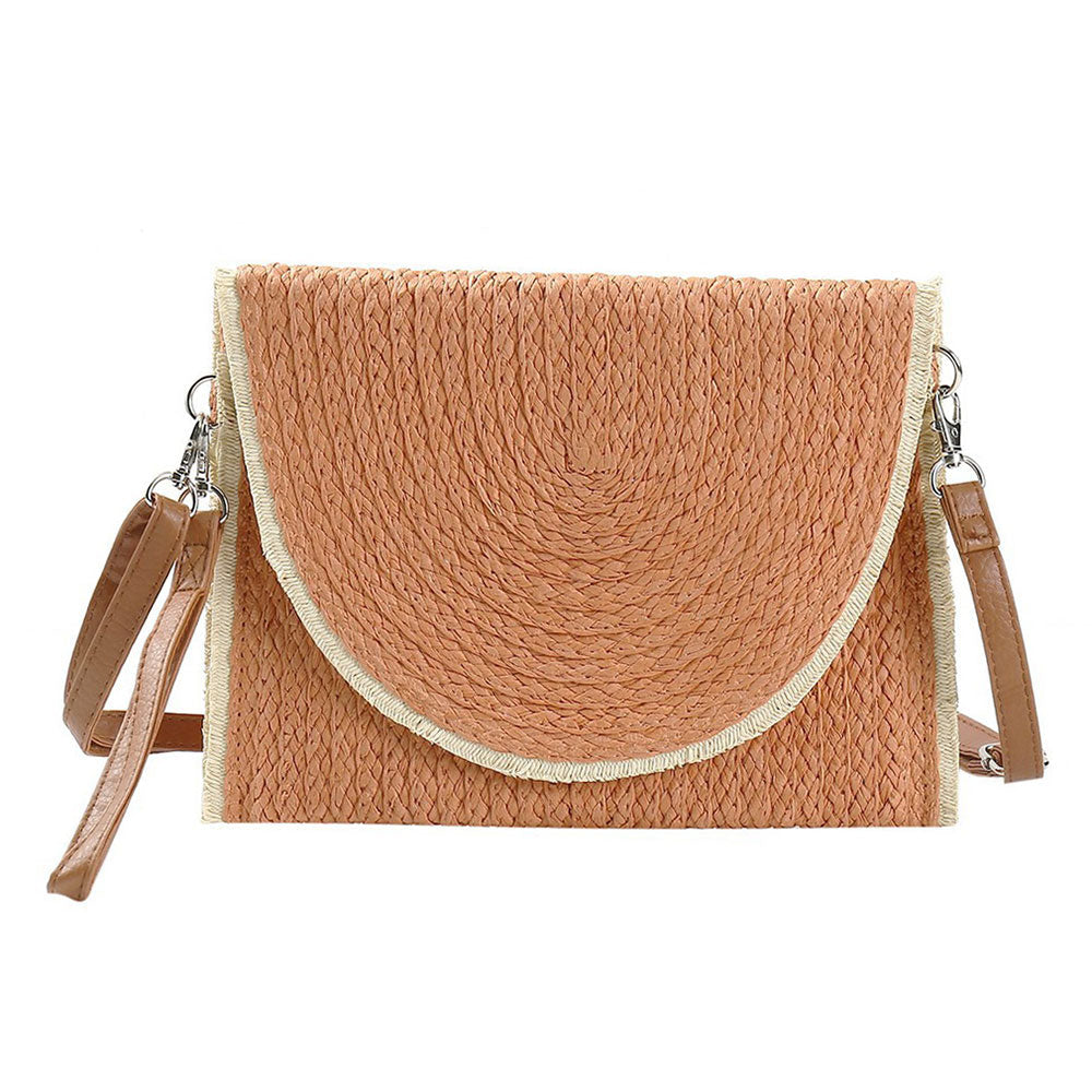 Frayed Trip Two Tone Straw Clutch / Crossbody Bag
