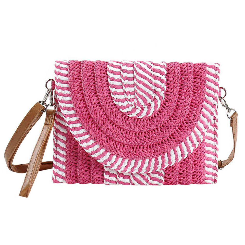 Mixed Striped Straw Clutch / Crossbody Bag