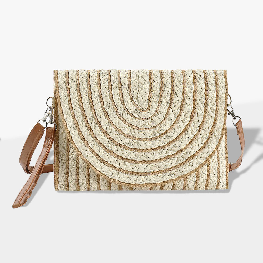 Color Striped Two Tone Straw Clutch / Crossbody Bag