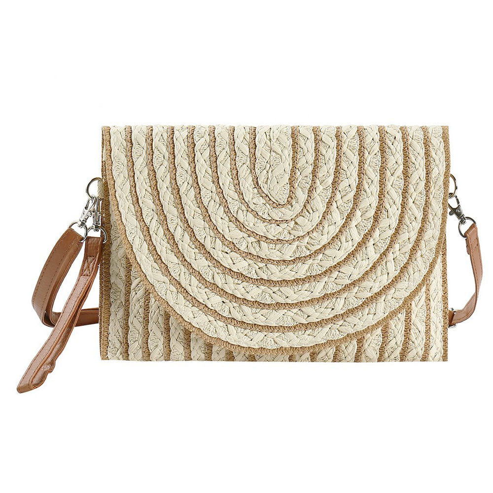 Color Striped Two Tone Straw Clutch / Crossbody Bag