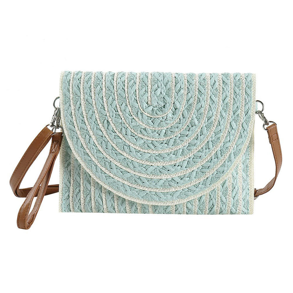 Color Striped Two Tone Straw Clutch / Crossbody Bag