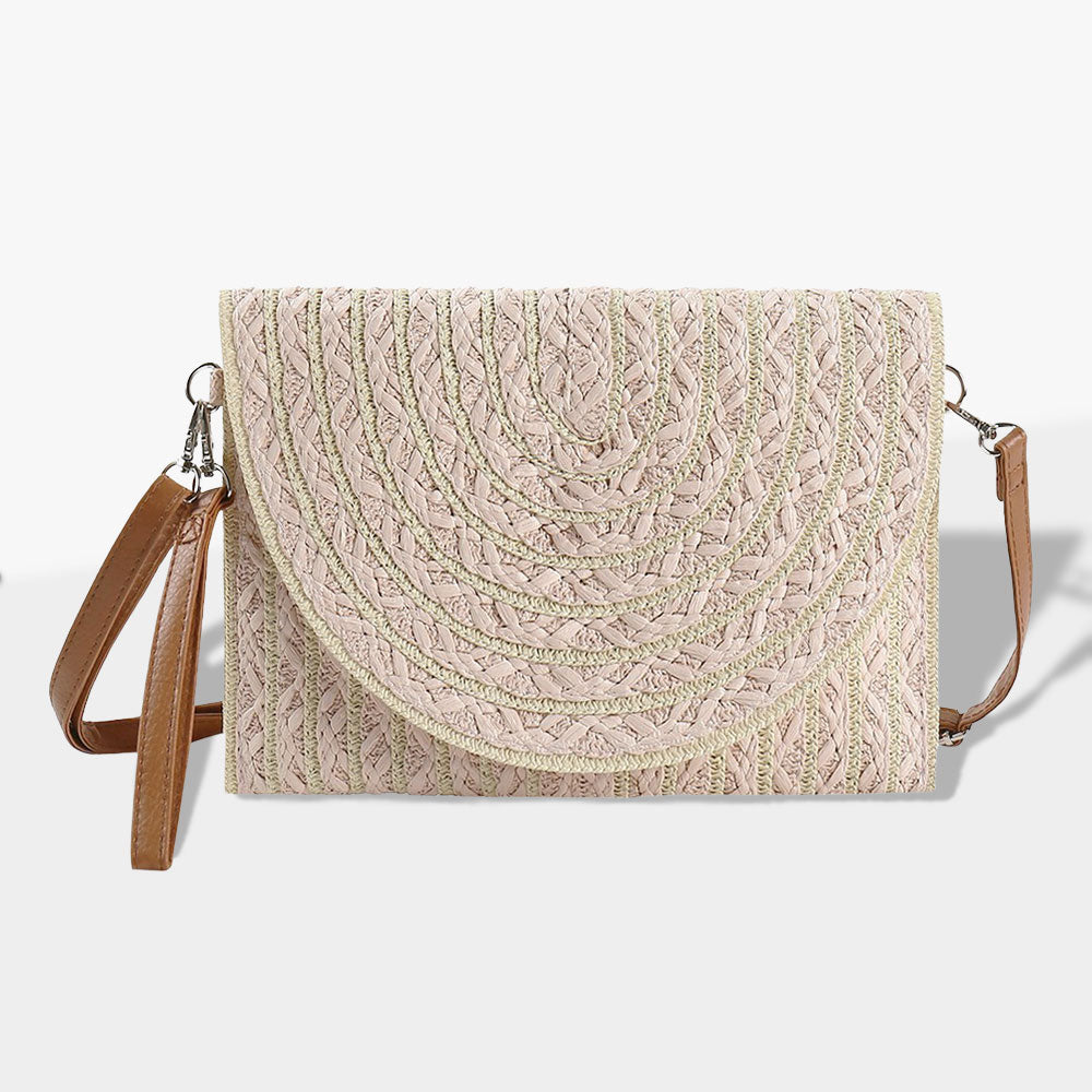 Color Striped Two Tone Straw Clutch / Crossbody Bag